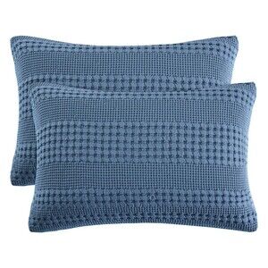 Cotton Waffle Pillow Shams COVERS ONLY, 2 Pack 20" x 30" Envelope Closure, BLUE